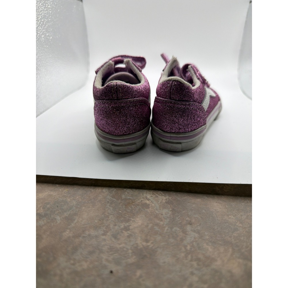 Vans Old Skool V Toddler Pink Glitter Hook and Loop Sneakers Size 8.0